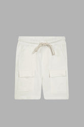 Boys White Six Pocket Cargo Shorts(Knee Length)